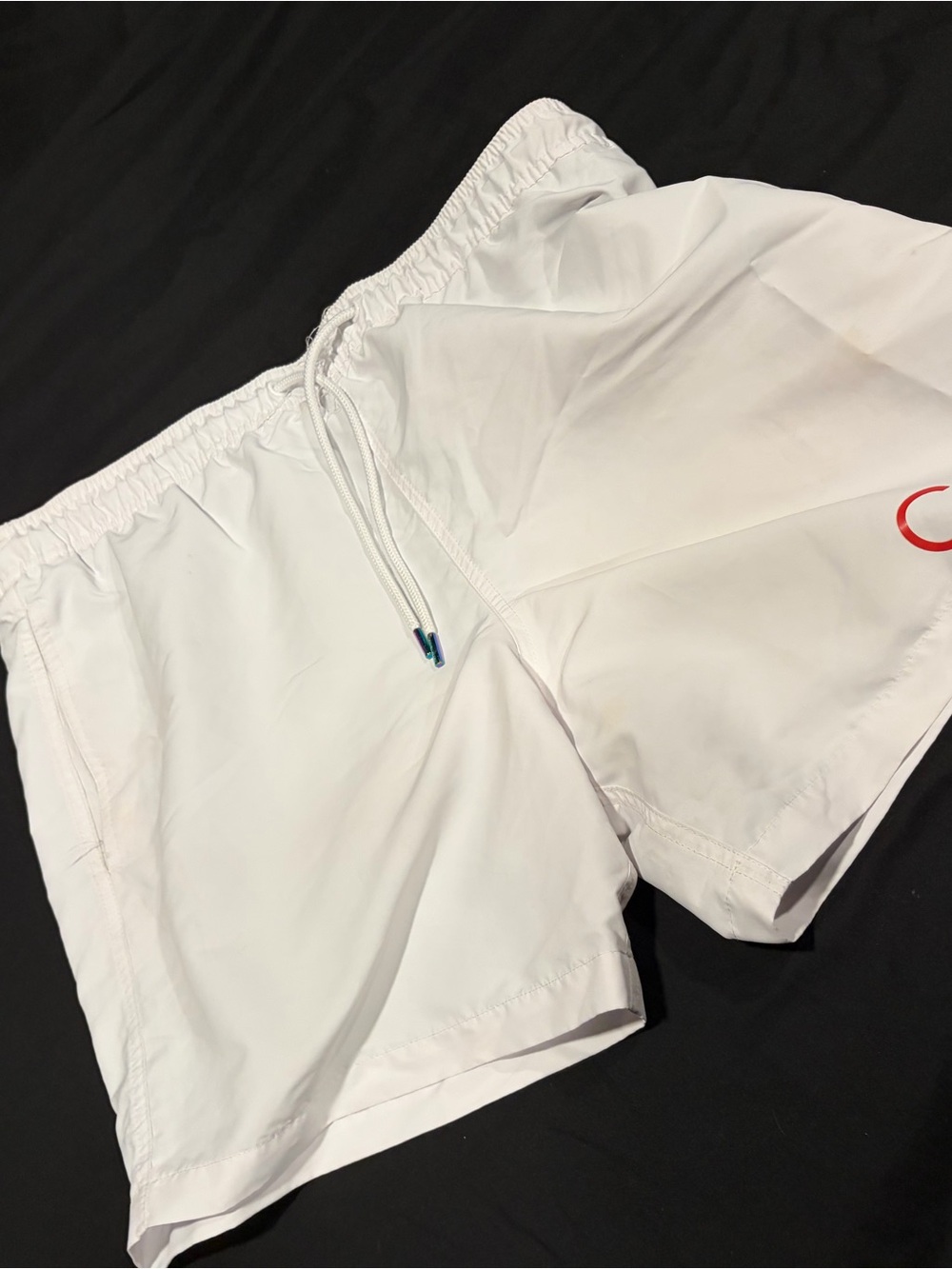 Calvin Klein White Men's Athletic Drawstring Shorts with Red Accent